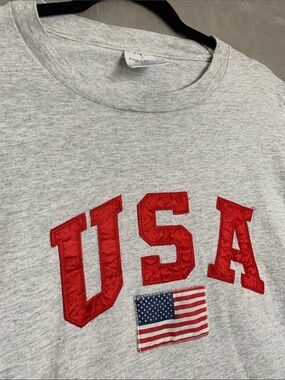 Heather Gray Short Sleeve Tee with Red USA Embroidery